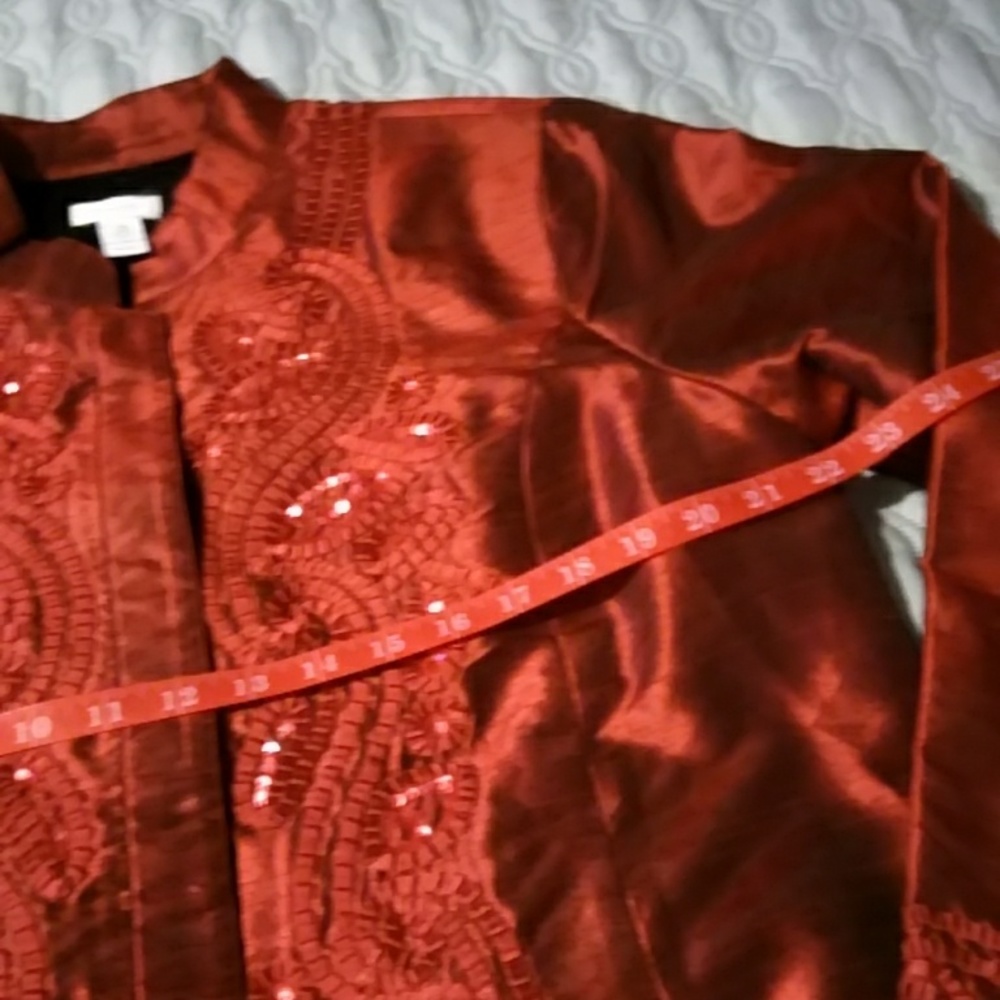 Chicos Red Sequinned Button Up Jacket - image 3